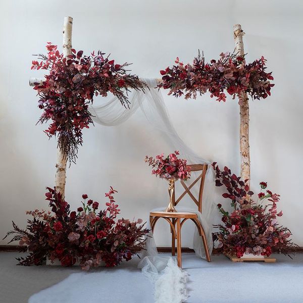 

custom wedding simulation flower silk red row arch floral outdoor scene layout decoration props decorative flowers & wreaths
