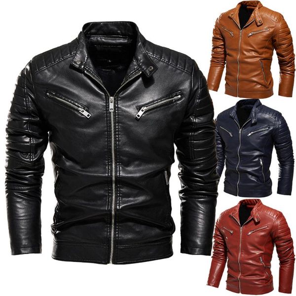 

men's leather jacket, solid color pu multi-color optional motorcycle jacket and velvet jackets, Black;brown