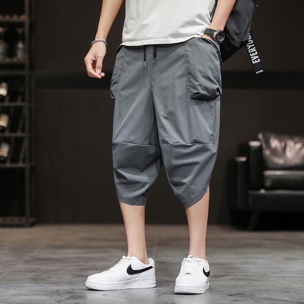 

men's pants summer cotton linen harem men casual hip hop trousers cross bloomers calf-length joggers streetwear, Black