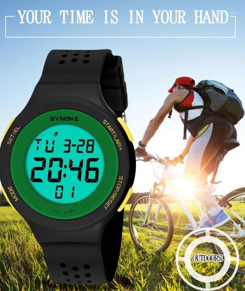 

watch men electronic led date sport outdoor wristwatches multi-function 50m waterproof digital double action clock, Slivery;brown