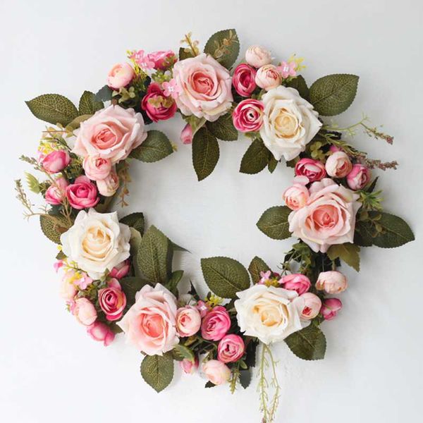 

decorative flowers & wreaths artificial flower wreath rose door spring round for the front door, wedding, home decor