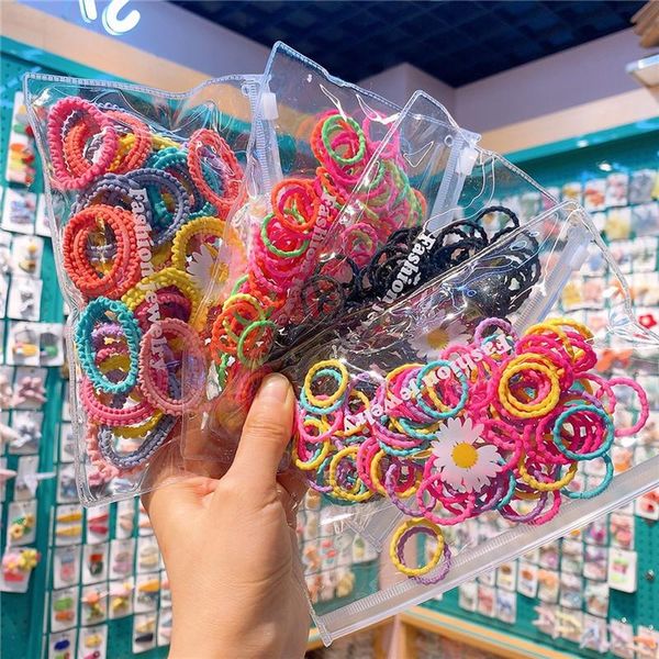 

korea style simple girl hair rope set seamless color all-match ring rubber band for children's fashion accessories, Slivery;white