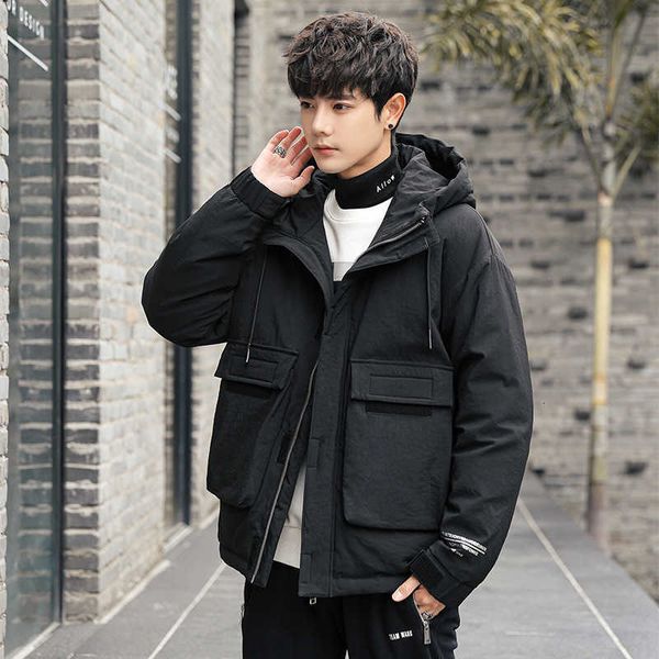 

2021 winter fashion brand tooling short down et male handsome young college students thickened, Black