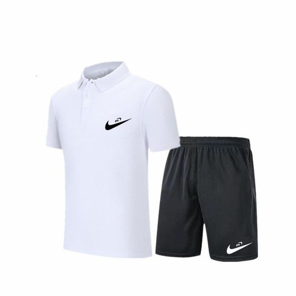

men's 2021 summer short sleeve t-shirt polo shirt men's casual sports cover loose capris 2pk, Gray