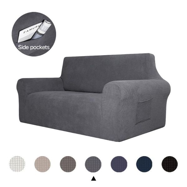 

chair covers grey solid color stretch sofa elastic couch cover for living room pets cubre towel 1/2/3/4-seater 1pc