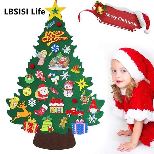 LBSISI Life DIY Filz Weihnachtsbaum Weihnachtsdekorationen Jahr Kinder Geschenk Spielzeug Tür Wandbehang Ornamente für Zuhause Navidad 211018
