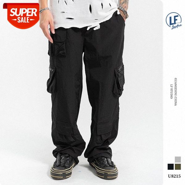 

lawfoo men's street multi-pocket overalls trousers casual pants #sw97, Black