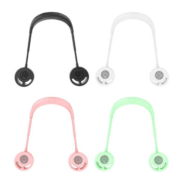 

electric fans handsneckband hanging usb leafless rechargeable neck double fan