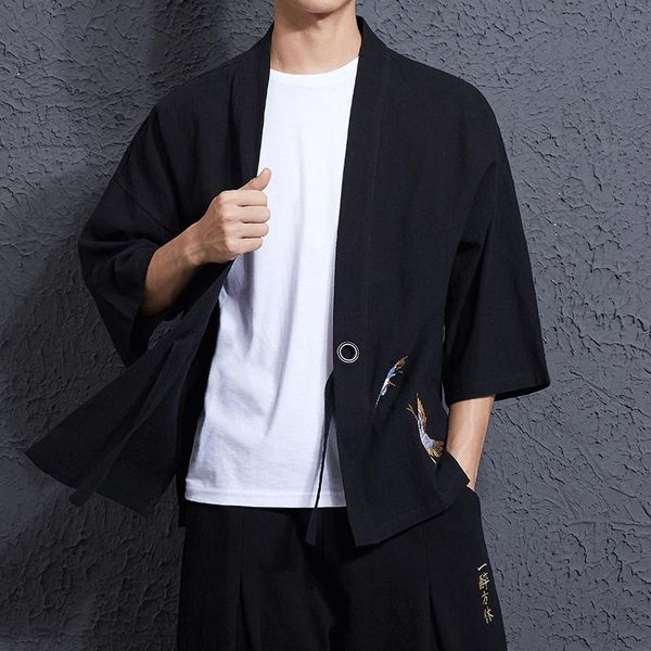 

men's jackets chinese style jacket thin retro and wind cardigan robes kimono clothes, Black;brown