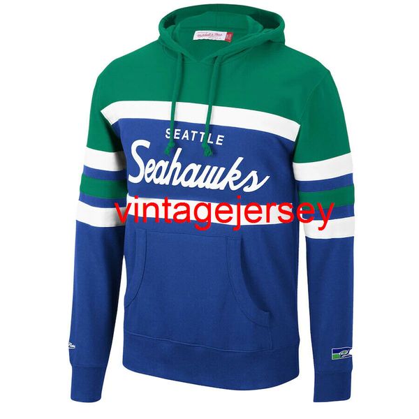 

seattle mitchell & ness head coach pullover hoodie s-3xl, Blue;black