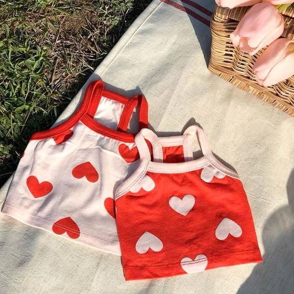 

dog apparel summer cute red heart clothes for spring t-shirt vest suspenders pet small medium puppy yorkshire shih tzu
