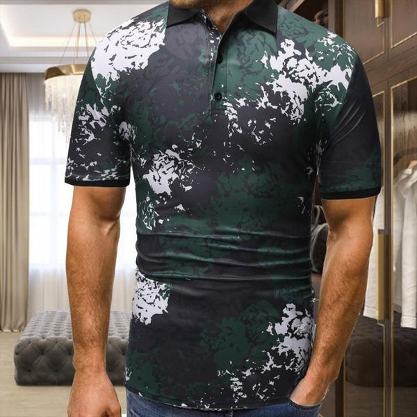 

shirt 3d printed slim men polos polyester camouflage lapel dating, White;black