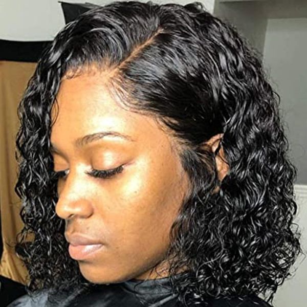 Dantel Ön Peruk İnsan Saç Peruk Ile Bebek Saçları Ile Kıvırcık Peruk Siyah Kadınlar Islak Dalgalı Ön Partili Doğal Saç Çizgisi (8 inç) M150 Yoğunluk