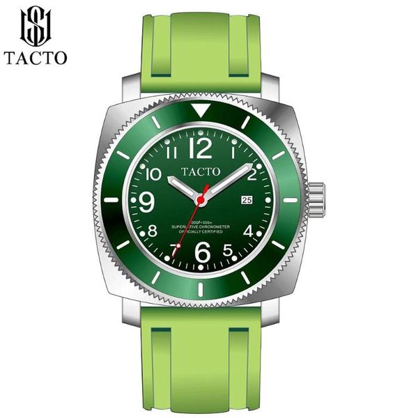 

wristwatches tacto men;s watches sports rotated quartz watch green rubber strap steel male clock relogio masculino, Slivery;brown
