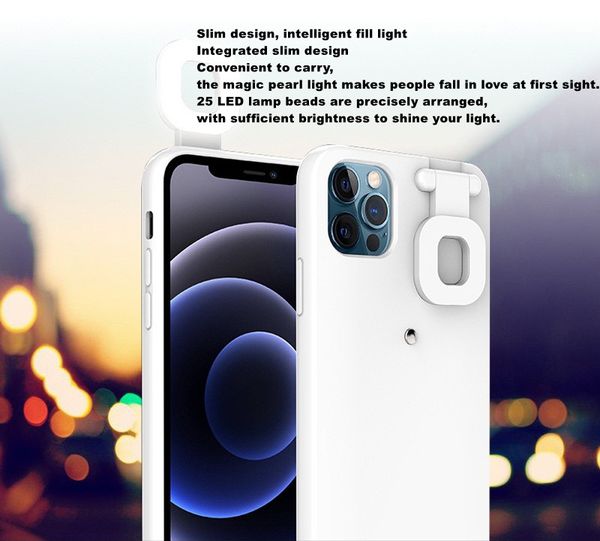 Selfing à prova de choque Selfie LED Fill Flip Anel Light Celular Casos para iPhone 12