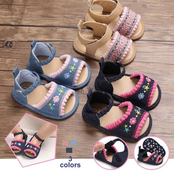

sandals sandalen kids baby girls embroidered flower summer flat shoes infant first walkers for sandalias niÃ±as, Black;red