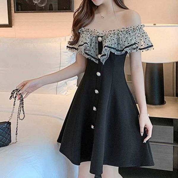 

mini elegant dres black designer ruffles korean female casual office party es summer y2k 210604, Black;gray
