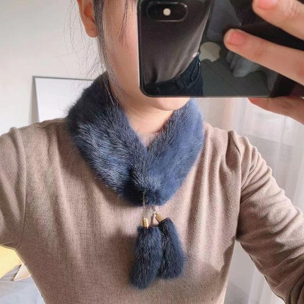 

korean mink neckline pendant decoration warm scarf simple temperament versatile fur collar buckle scarves, Blue;gray