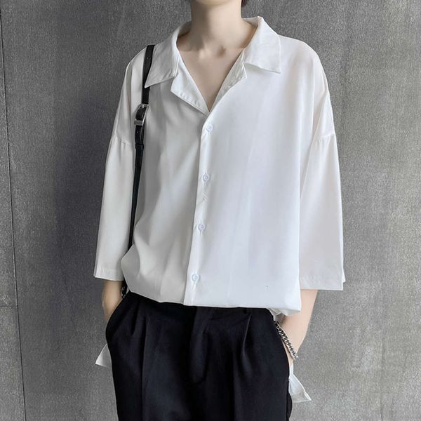 

men's casual shirts shirtdark black shirt men's korean fashion loose autumn quarter sleeve trendy chic solid versatile 2hdb, White;black