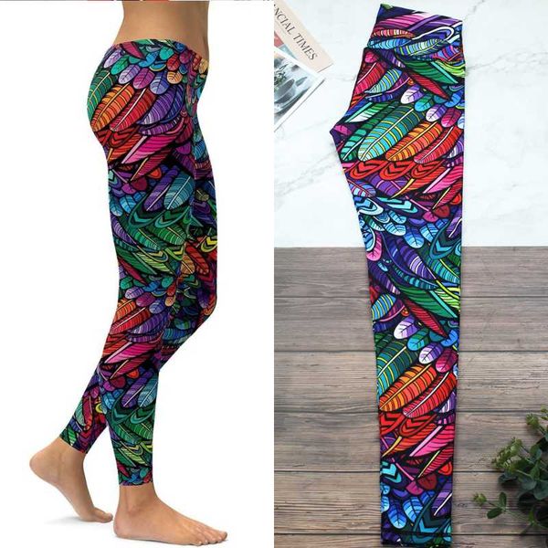 

yoga outfit tropical leaves women pants color-printed high waist leggings tight-fitting stretchable elastic sports femelle s~xxl