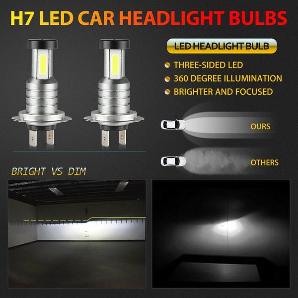 

headlight bulb kit lamp h7 high low beam super bright waterproof 3-side car headlights