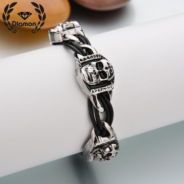 

charm bracelets diamon personality religion bracelet skull leather belt twist chain square bangles for men women husband son birthday gift, Golden;silver