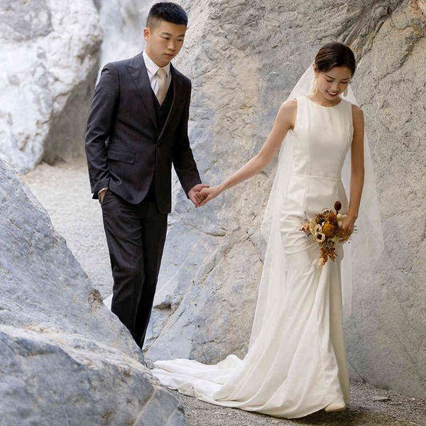 

luxury street style dresses wedding french simple 2021 satin temperament and slim bride sen seri travel po out, Black;pink