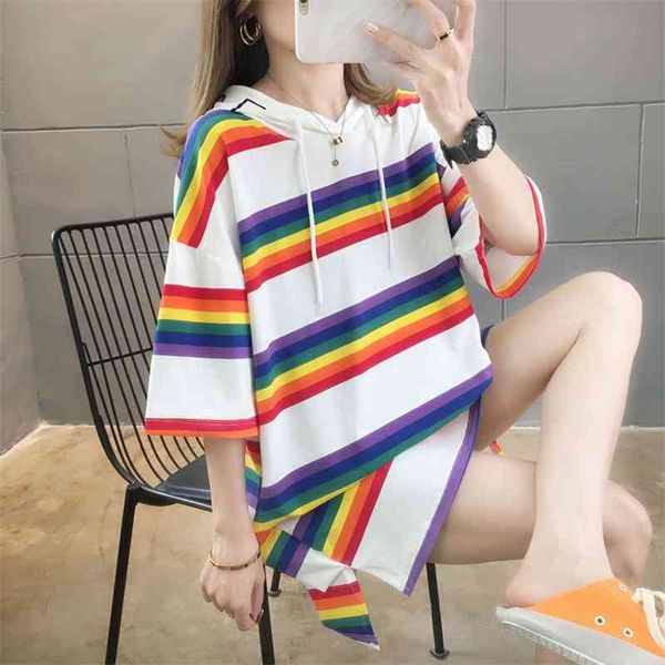 

women's t-shirt 2021 striped round neck casual short sleeve blouse nbo0, White