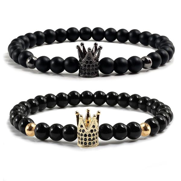

beaded, strands men's trendy black bracelet natural stone round beaded healing balance bracelets&bangles for women elastic alloy crown