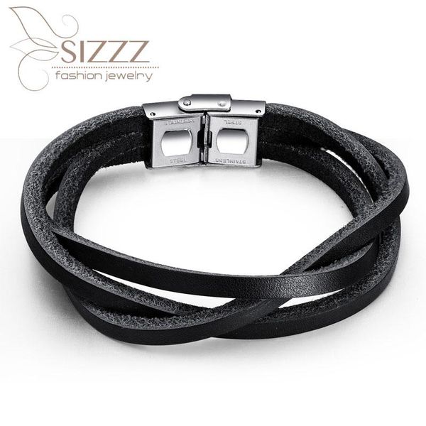 

charm bracelets sizzz 2021 european and american fashion cross-border men's leather wild multi-layer bracelet&bangles, Golden;silver