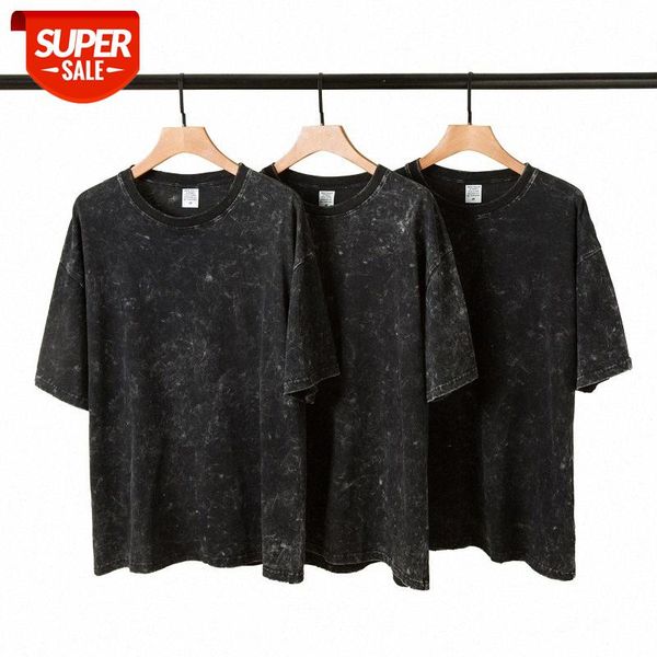 

hip hop retro frayed short sleeve oversize loose washed distressed t-shirt #df69, White;black