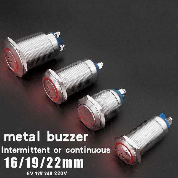 

smart home control 16mm 19mm 22mm stainless steel buzzer with red led lamp ip66 ik09 audible warning light 5v 12v 24v 220v