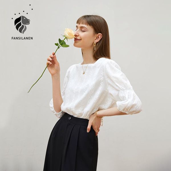

women's blouses & shirts fansilanen office lady square neck shirt summer thin french chic niche 100% cotton white women