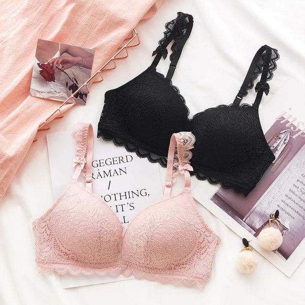 

bras sets roseheart women fashion lace bralette cotton panties bra lingerie wireless underwear pink romantic, Red;black