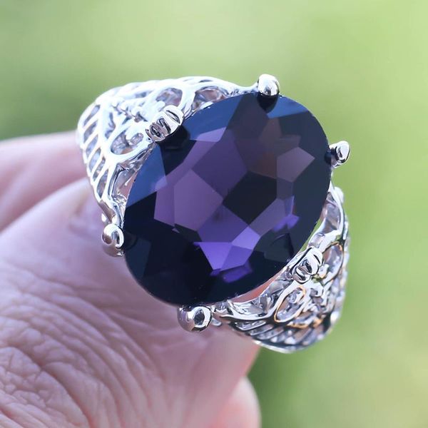 

wedding rings charm big purple stone for women hollow silver color ring luxury jewelry couple engagement anillos mujer, Slivery;golden