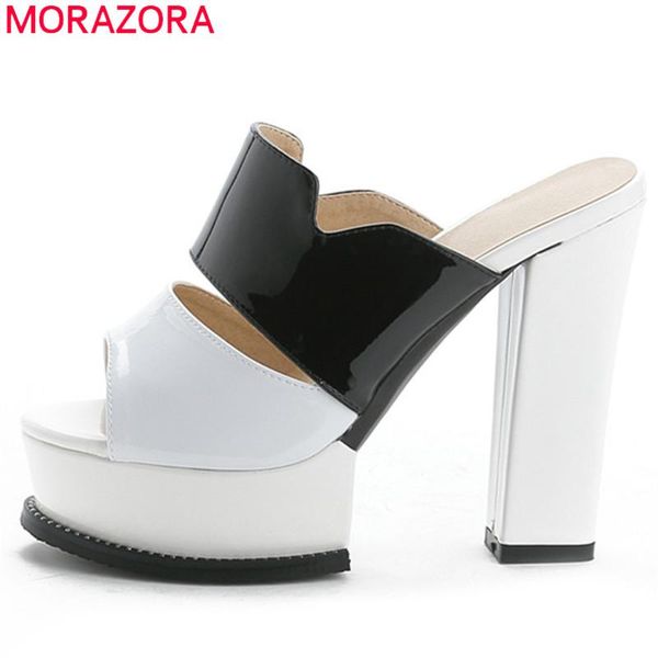 

patent leather shoes women sandals open toe summer high heels platform female party prom, Black