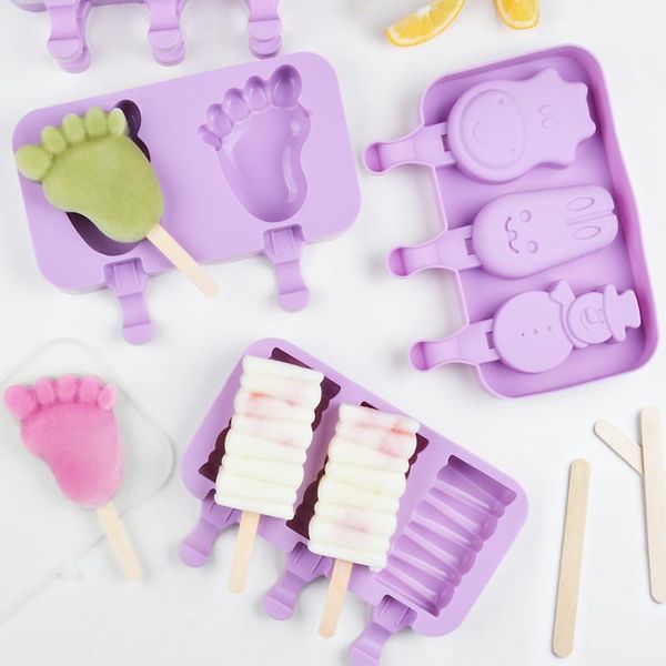 

cavity ice cream mold silicone handmade simple popsicle mould with cover cube maker baking moulds