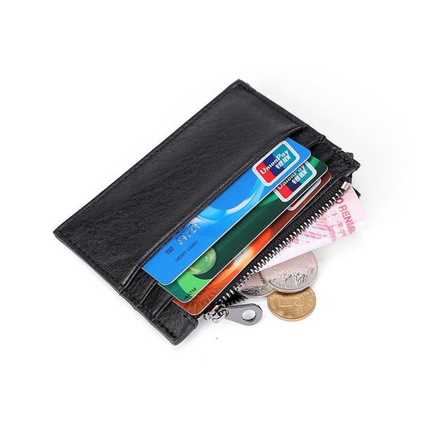 

card holders mini leather holder slim bank id cards coin pouch women men thin business wallet small simple bag, Brown;gray