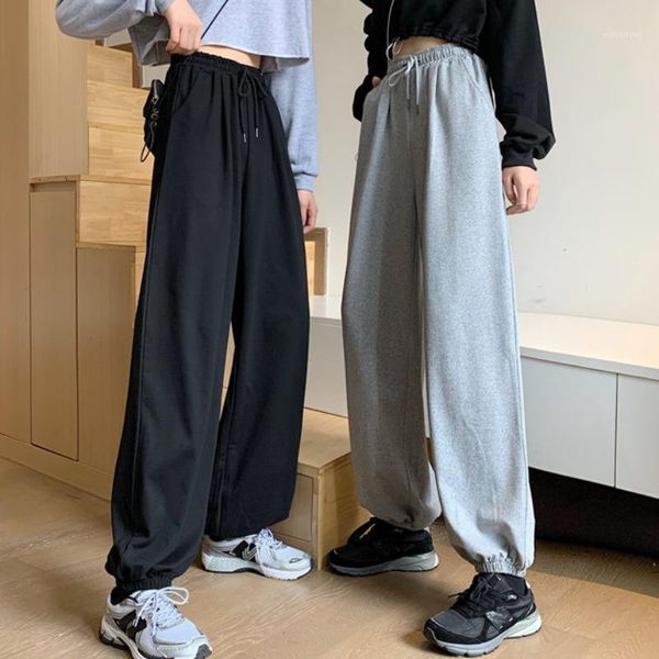 

streetwear women casual style solid high waist harem pants loose fashion brand hipster female capris spring autumn 2021, Black;white