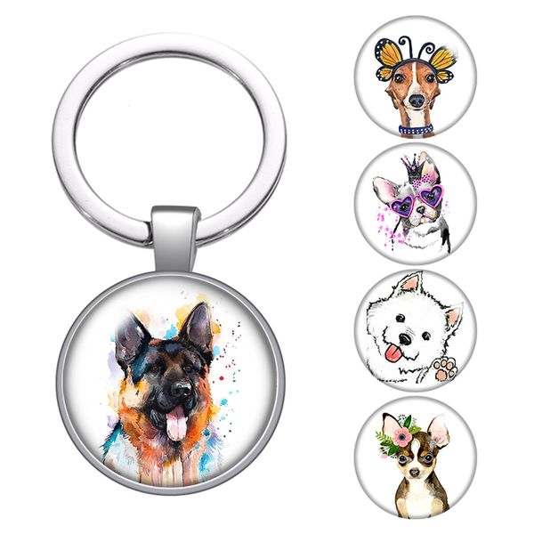 

lovely dog love pet family new glass cabochon keychain bag car key rings holder charms silver plated key chains men women gifts