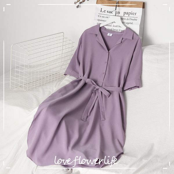 Loveflowerlife Chiffon Mulheres Vestido Sólido Elegante Mori Meninas Escritório Senhora Sólida Vestidos Bandagem Robe Estilo Coreano Vestidos 210521