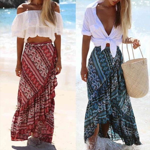 

bohemia pring fashion ruffles womens skirt summer long beach, Black