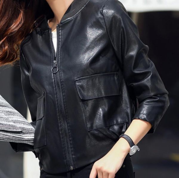 

women's leather & faux spring women fashion personalized custom plue size casual pu short coat l--2xl, Black