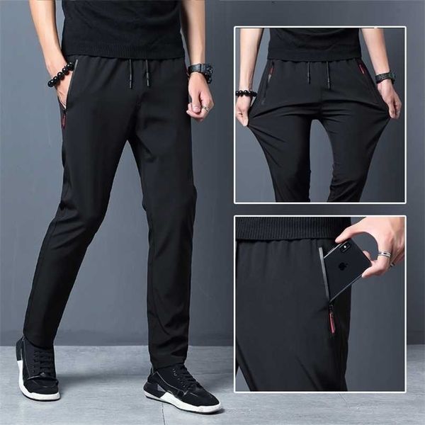 

large size 4xl man pants casual men's thin track stretch quick dry straight leg jogging sweatpants male 211201, Black