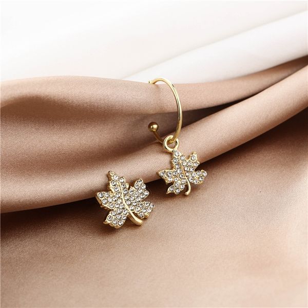 

925 silver needle korean new texture creative maple leaf full diamond asymmetric exquisite earrings for women