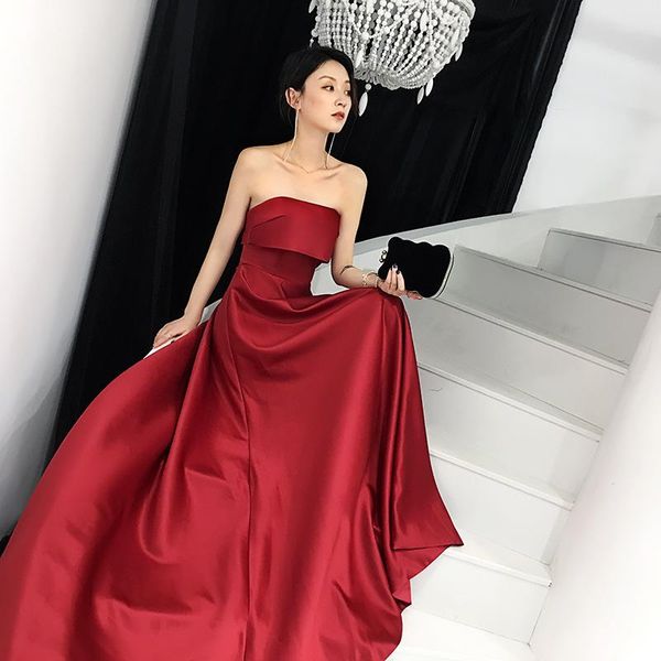

ethnic clothing elegant burgundy tube satin talling evening dress cheongsam back zipper prom fomail gown vestidos de noche, Red