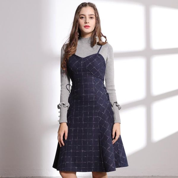 

casual dresses brand dress 2021 winter plaid sweet full-ed cloth with the up to 68077, Black;gray