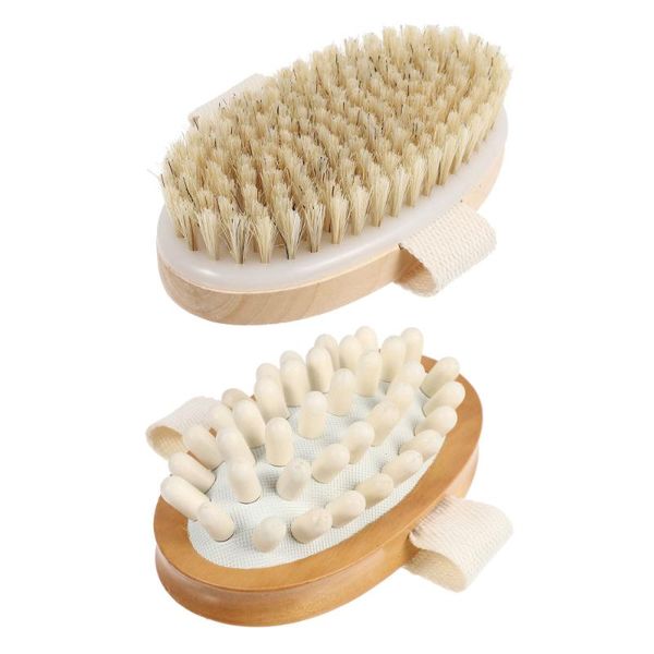 

hair brushes 2pcs dry skin body brush with wooden handle exfoliator, Silver