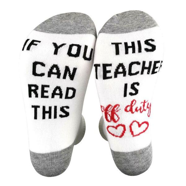 

socks & hosiery 2 styles 20cm funny words letter crew if you can read this teacher, Black;white