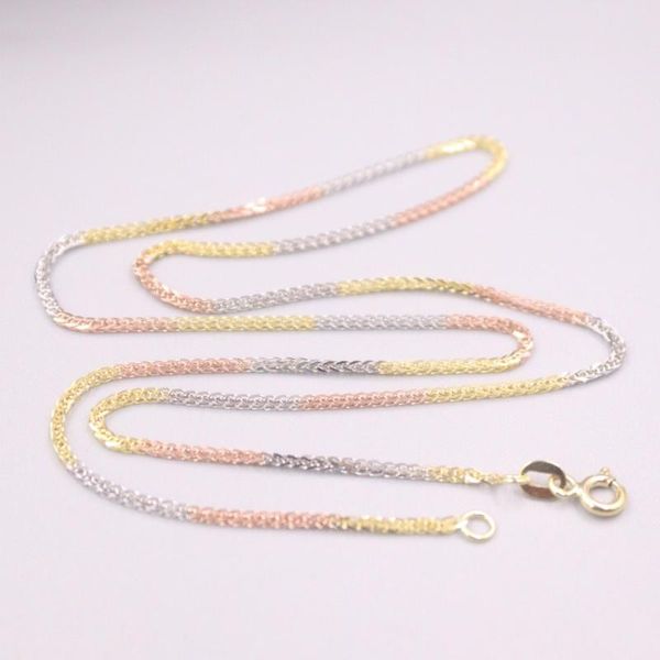 

chains pure 18k multi-tone gold chain lucky 1.2mm wheat link necklace 18inch / 3.6-3.7g stamped au750 for woman gift, Silver